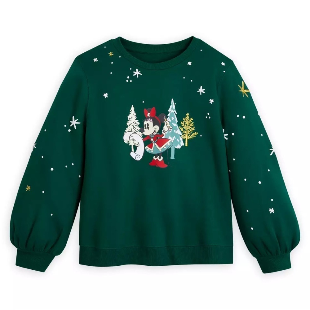 NWT Disney Parks Minnie Mouse Holiday Sweatshirt Puff Sleeve Christmas S